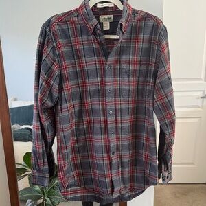 L.L. Bean Men's Plaid Flannel Button-Down Shirt - Red and Gray